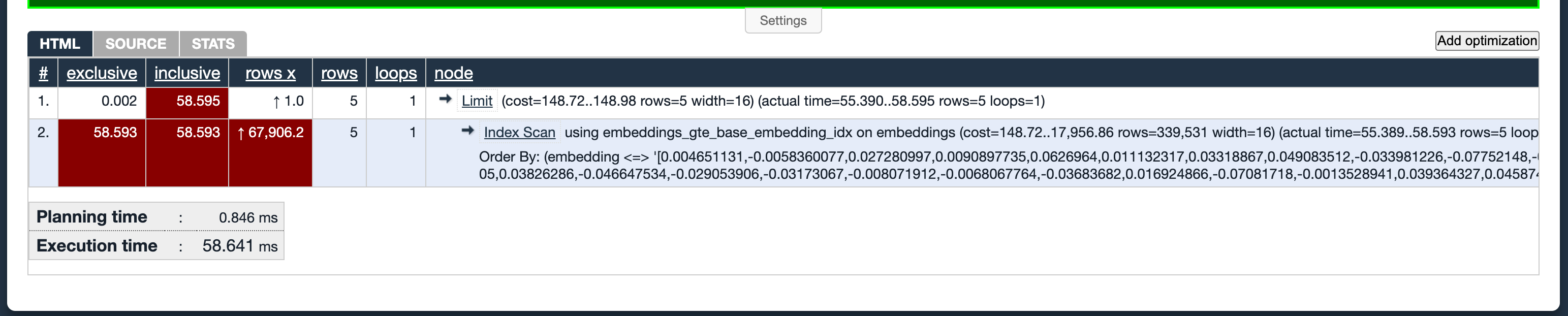 Explain analyze with index